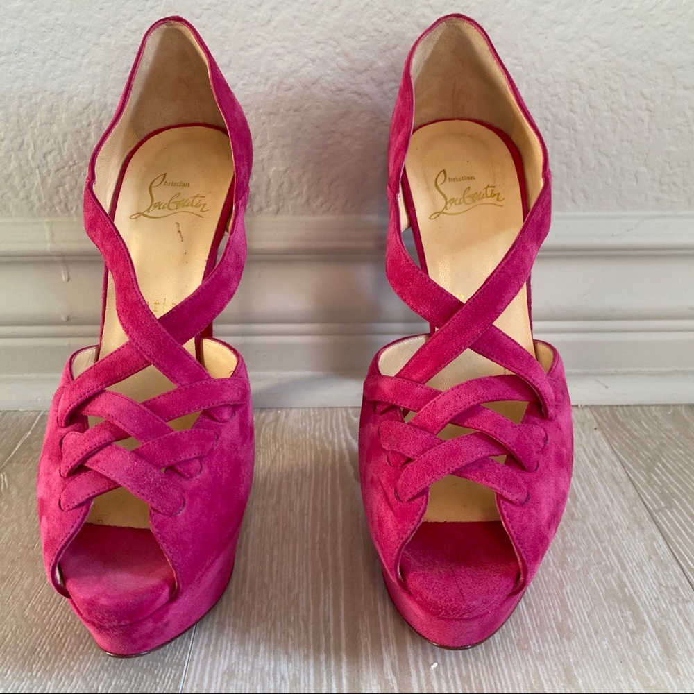 CHRISTIAN LOUBOUTIN Fuchsia Suede High Heels Sz 38 - Picture 6 of 8
